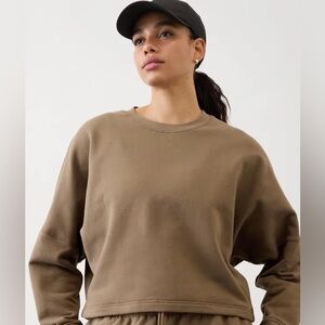 NWT Athleta Easy Fleece Dolman Crop Sweatshirt Size S Clay Brown Neutral